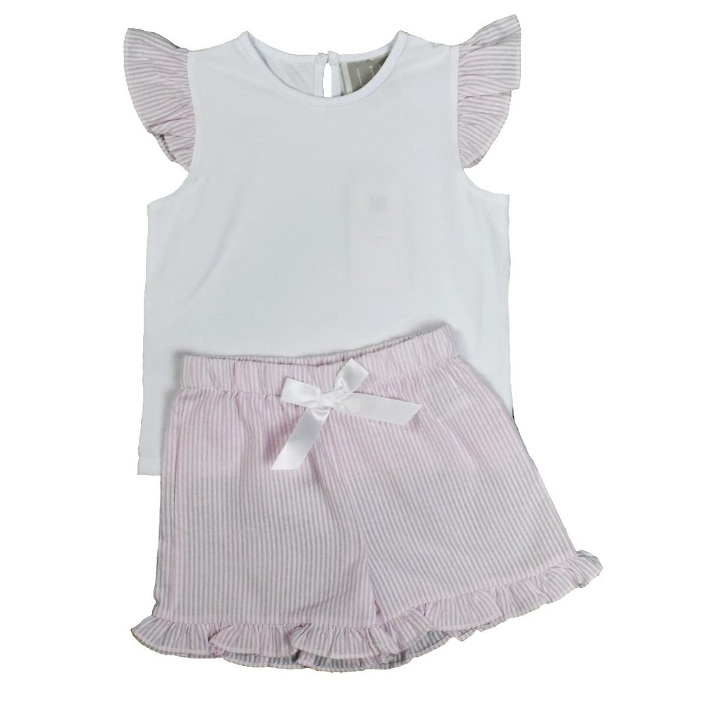 white and pink seersucker set